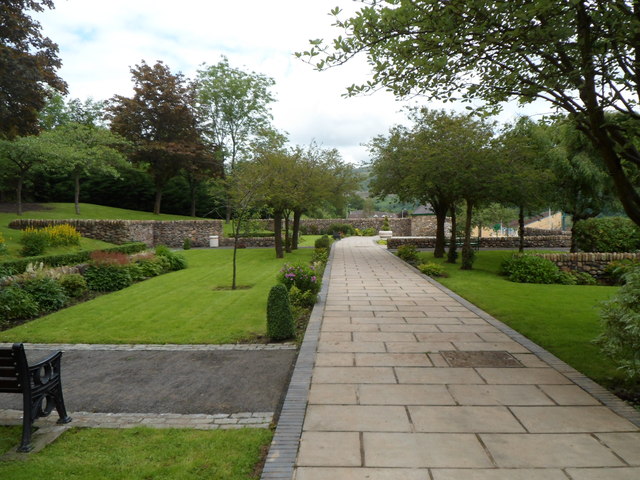 The quiet paths and lawns of Aberfan Memorial Garden, photographed in July 2012.