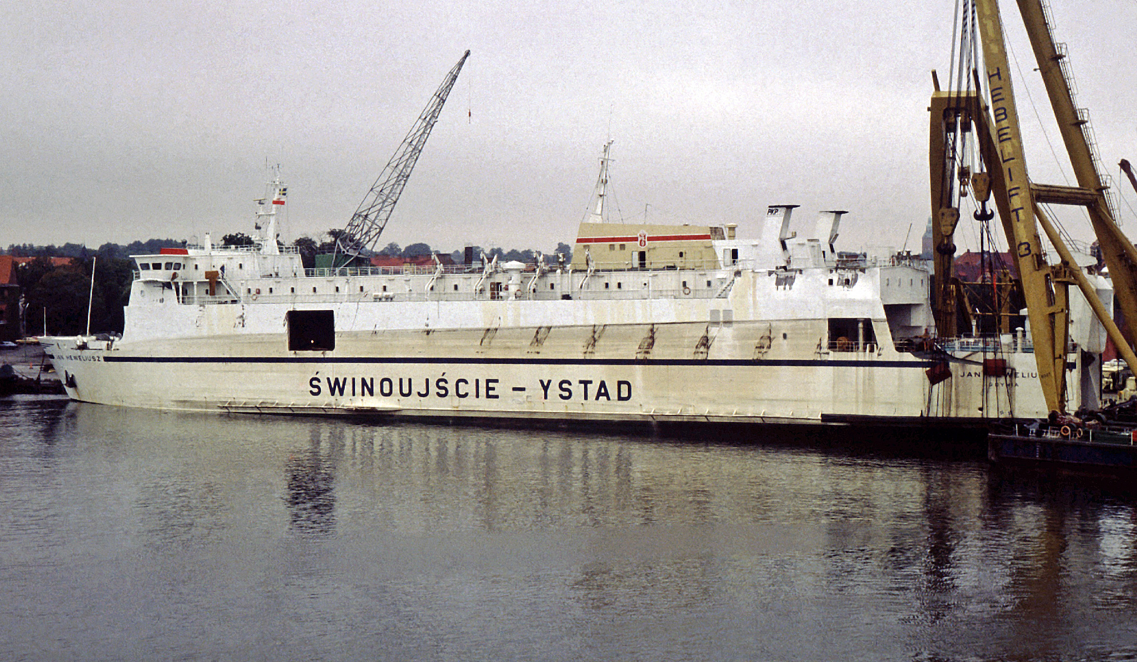 Jan Heweliusz listing in Ystad in August 1982, eleven years before her fatal sinking.